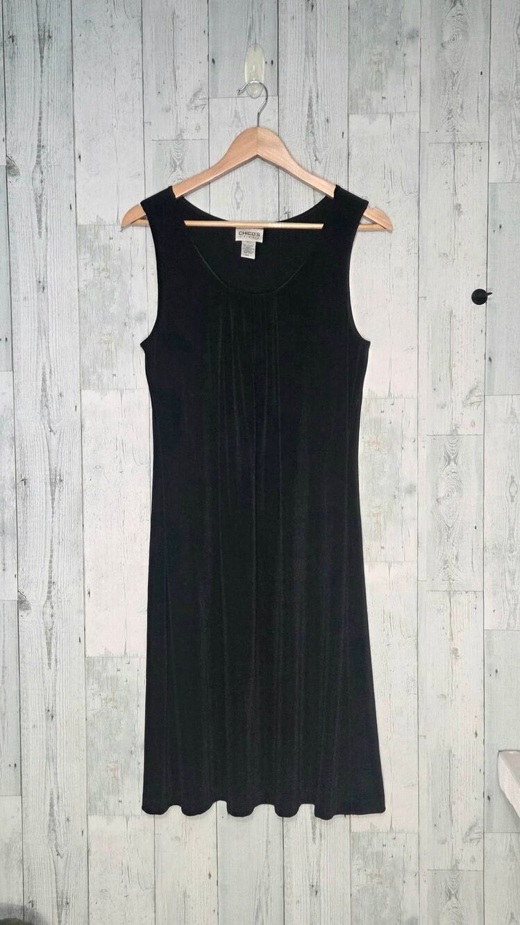 Chico's Travelers Sleeveless Sheath Dress Pleated Neckline LBD Sz. 1 / M